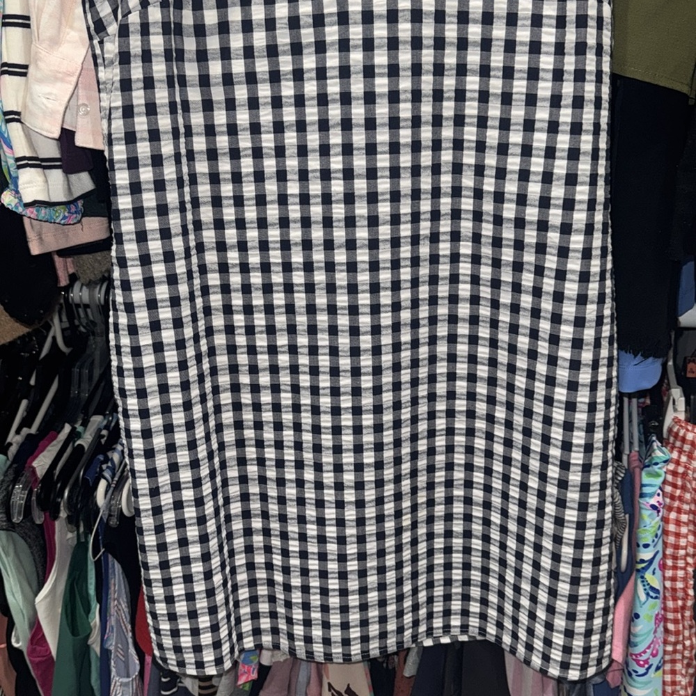 Crown & Ivy Navy Gingham Sleeveless Ruffle Collar Dress Size 2 - Picture 3 of 7